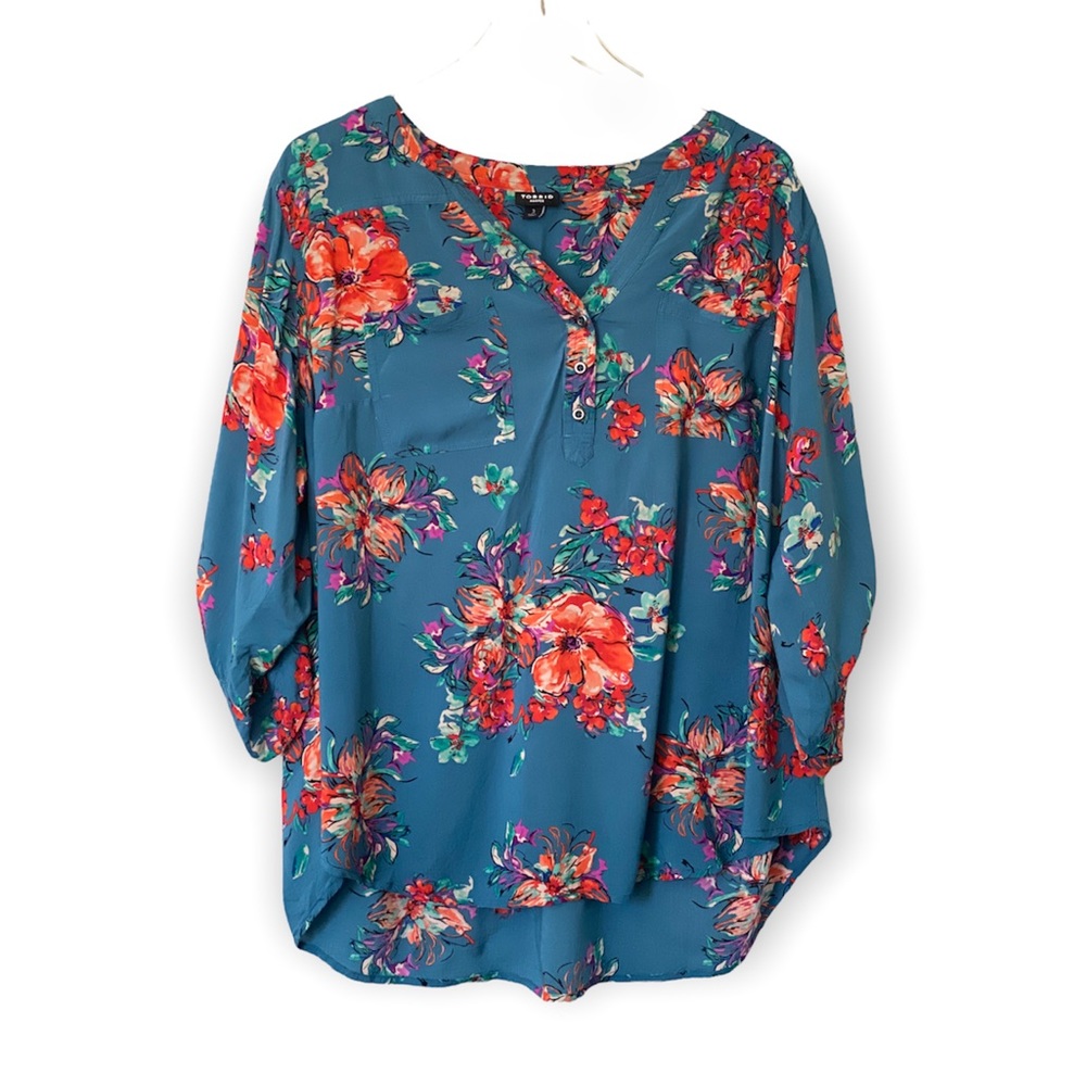 TORRID Harper boho floral blouse teal